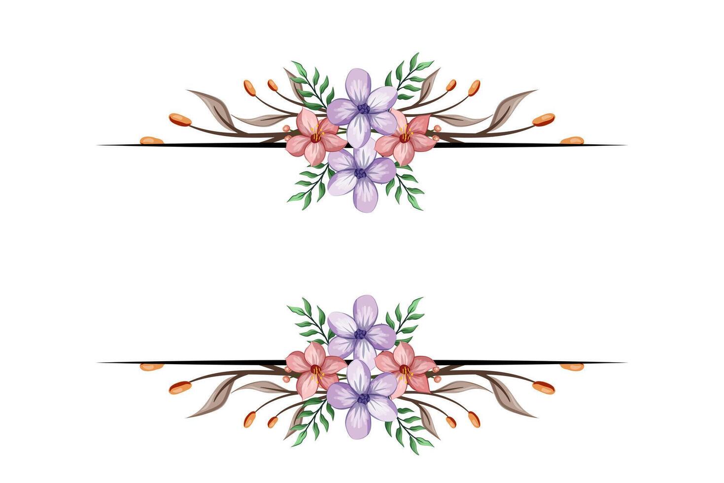 The Blooms Greenery Floral Foliage Ornament Corner Text Separator adds elegant framing text in invitations, cards vector