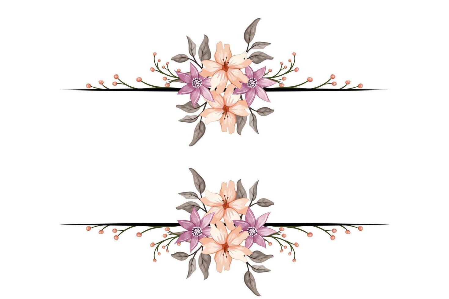 The Blooms Greenery Floral Foliage Ornament Corner Text Separator adds elegant framing text in invitations, cards vector