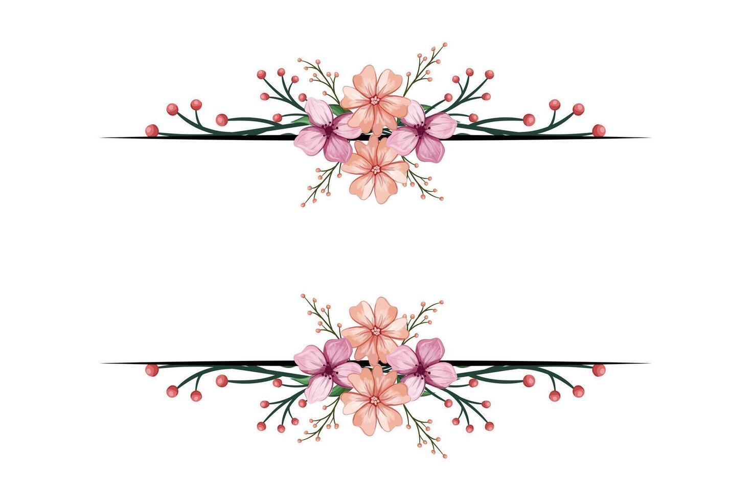 The Blooms Greenery Floral Foliage Ornament Corner Text Separator adds elegant framing text in invitations, cards vector