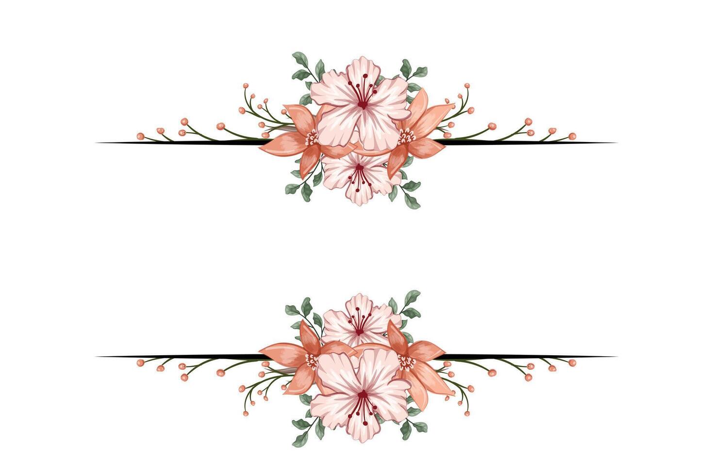 The Blooms Greenery Floral Foliage Ornament Corner Text Separator adds elegant framing text in invitations, cards vector