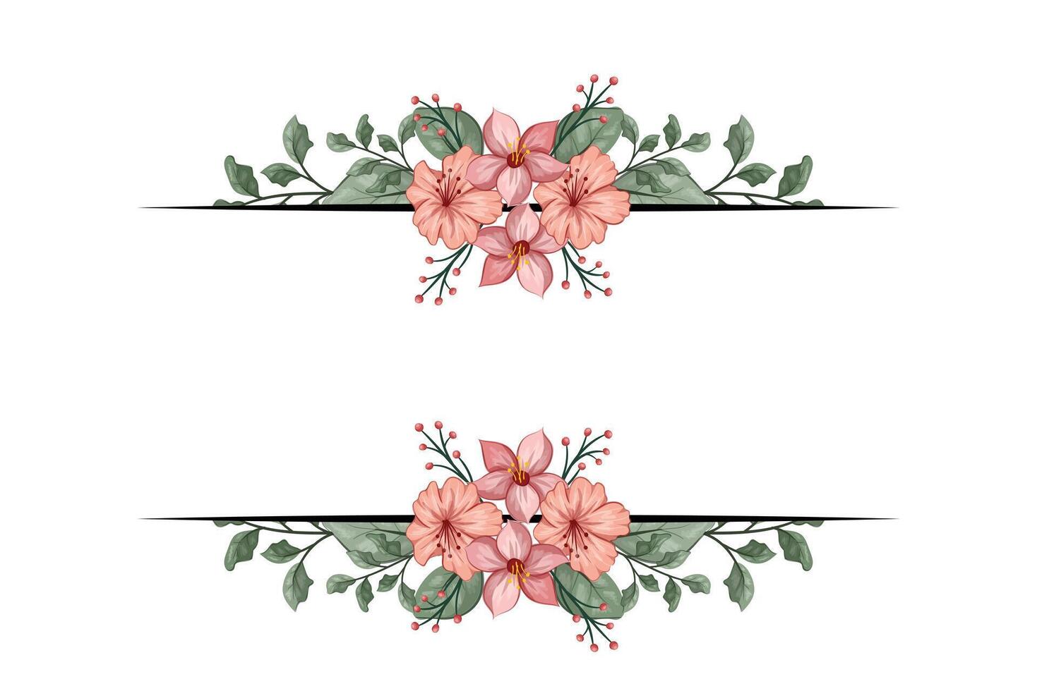 The Blooms Greenery Floral Foliage Ornament Corner Text Separator adds elegant framing text in invitations, cards vector