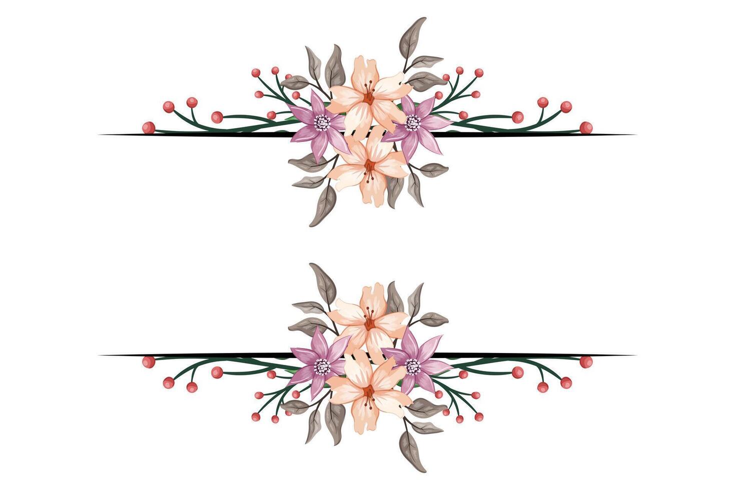 The Blooms Greenery Floral Foliage Ornament Corner Text Separator adds elegant framing text in invitations, cards vector