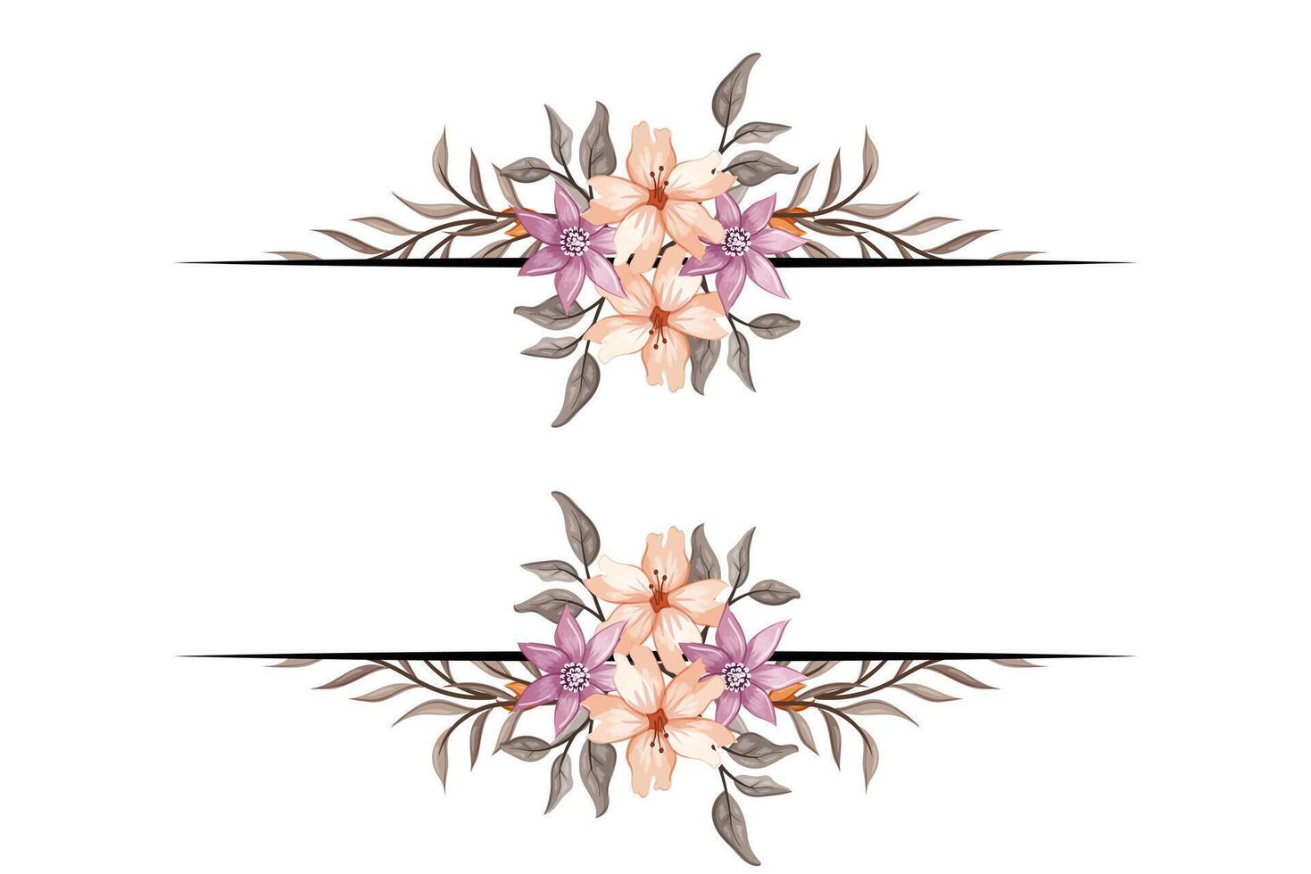 The Blooms Greenery Floral Foliage Ornament Corner Text Separator adds elegant framing text in invitations, cards vector