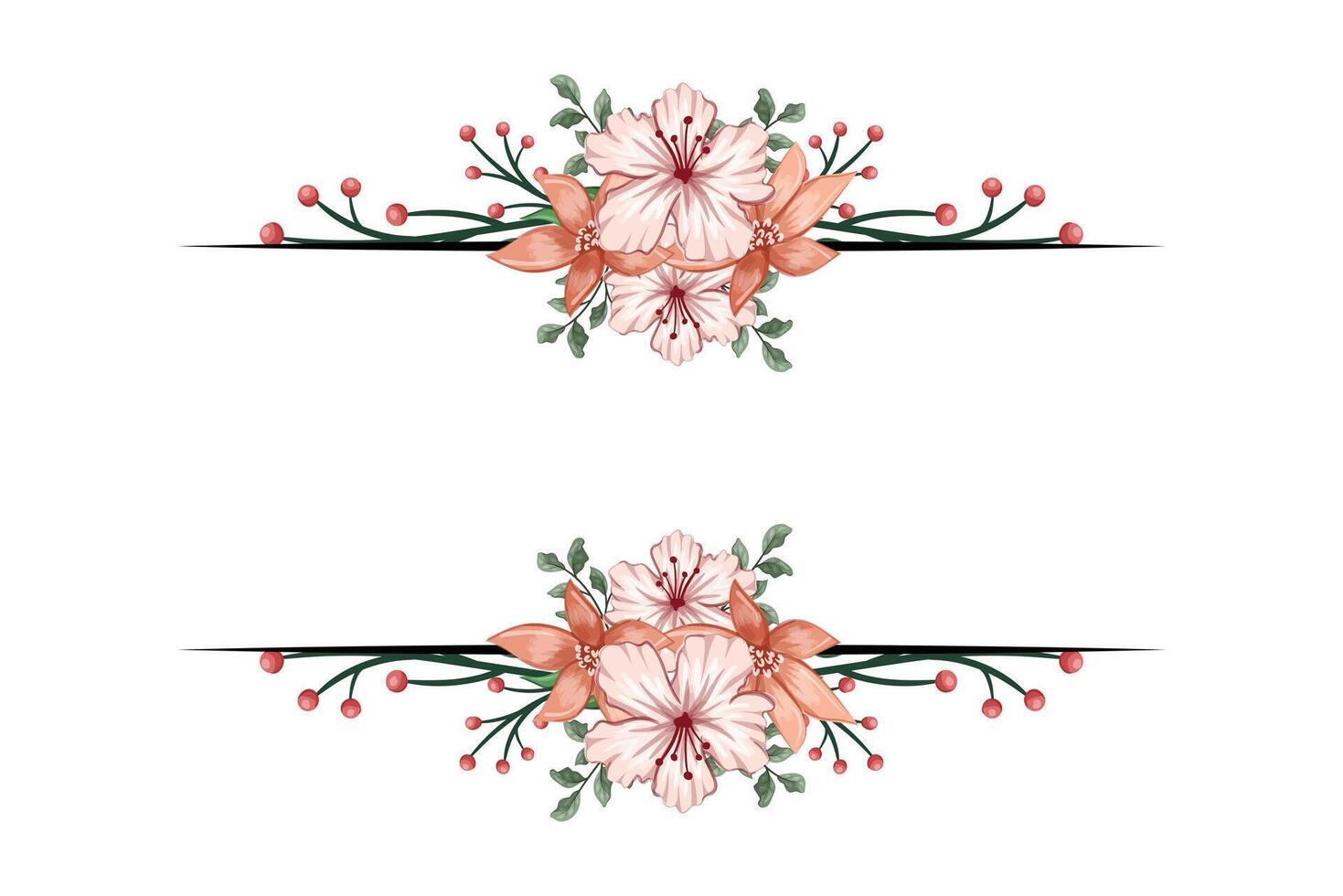 The Blooms Greenery Floral Foliage Ornament Corner Text Separator adds elegant framing text in invitations, cards vector