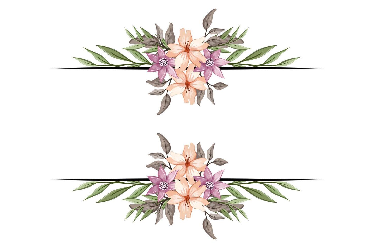 The Blooms Greenery Floral Foliage Ornament Corner Text Separator adds elegant framing text in invitations, cards vector