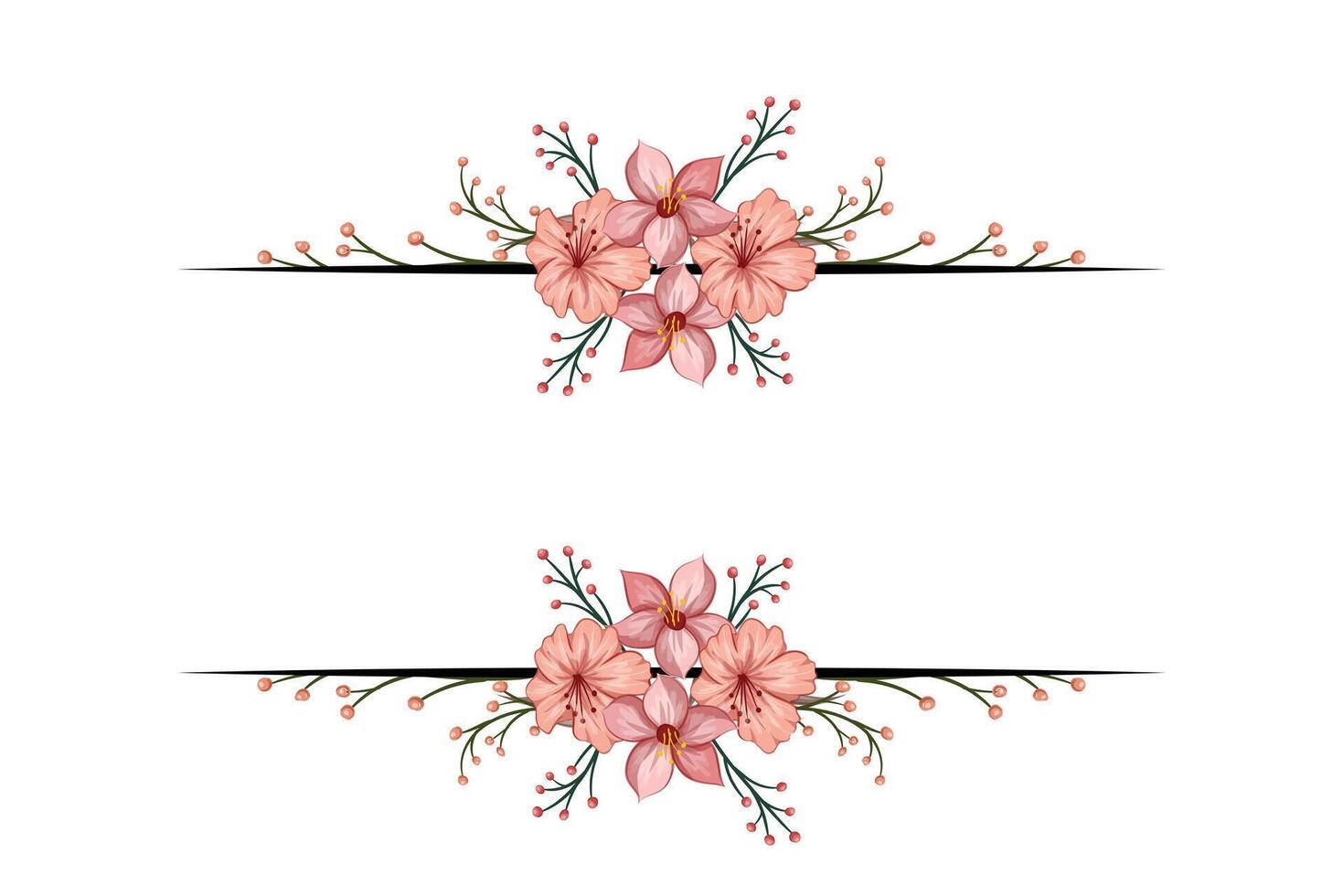 The Blooms Greenery Floral Foliage Ornament Corner Text Separator adds elegant framing text in invitations, cards vector