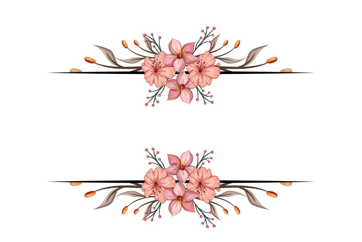 The Blooms Greenery Floral Foliage Ornament Corner Text Separator adds elegant framing text in invitations, cards vector