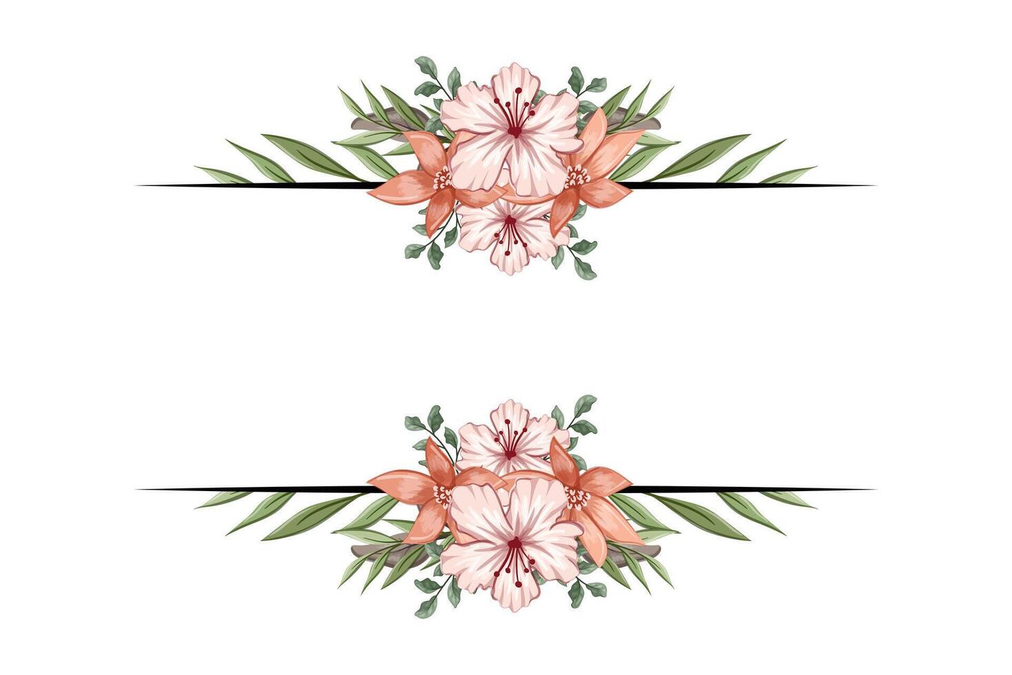 The Blooms Greenery Floral Foliage Ornament Corner Text Separator adds elegant framing text in invitations, cards vector
