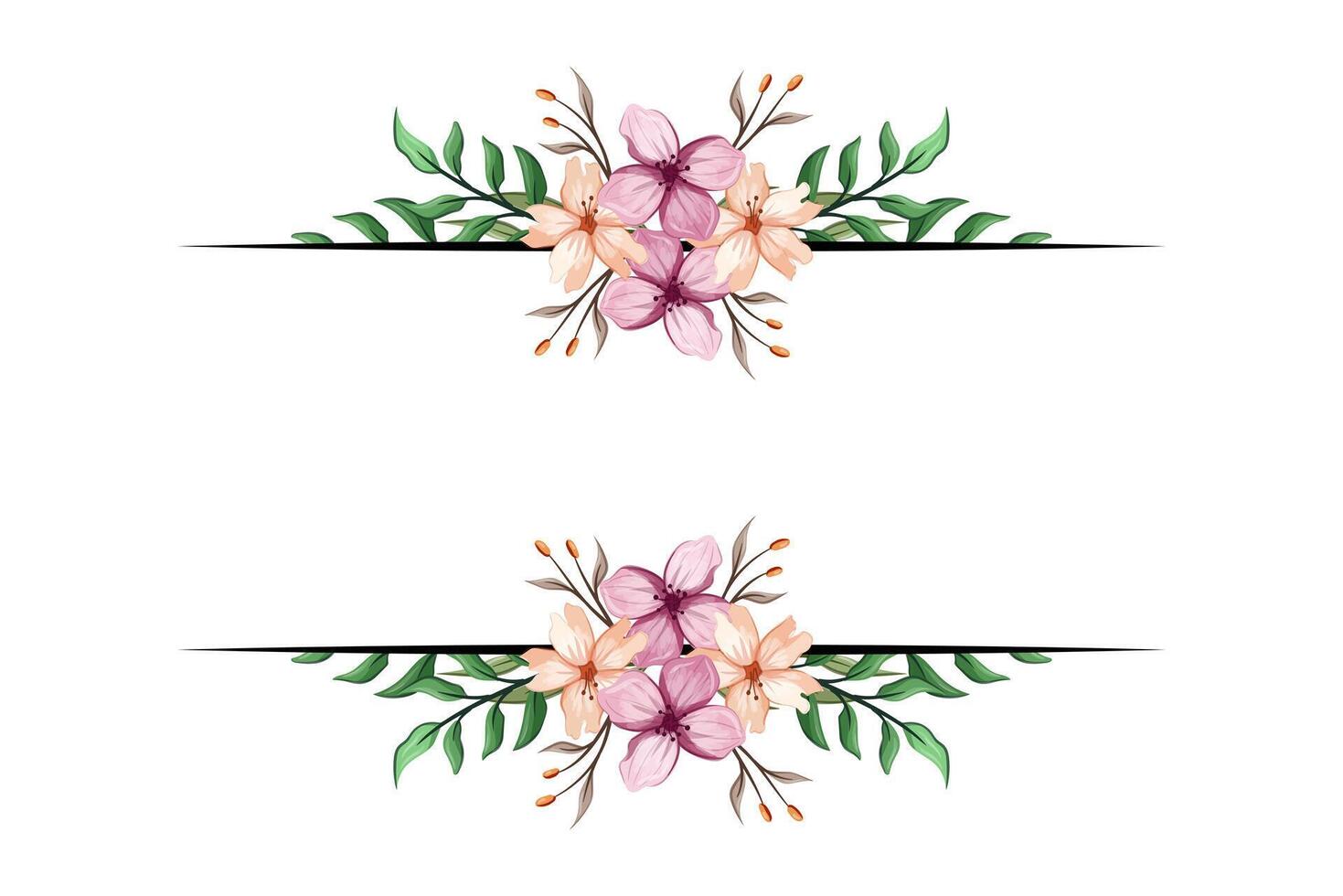 The Blooms Greenery Floral Foliage Ornament Corner Text Separator adds elegant framing text in invitations, cards vector