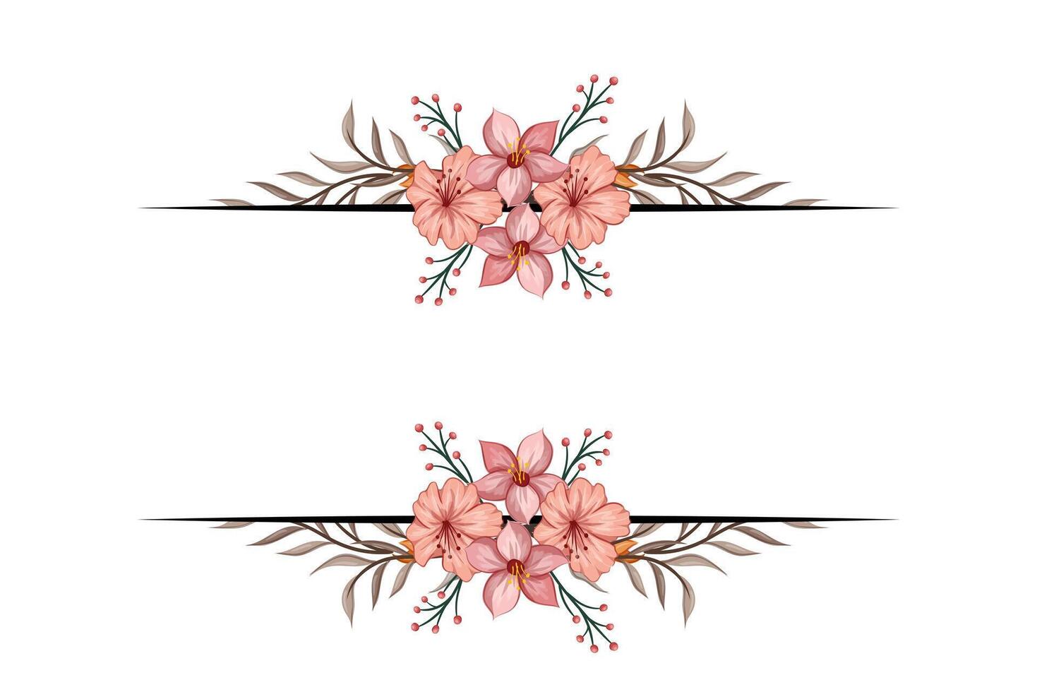 The Blooms Greenery Floral Foliage Ornament Corner Text Separator adds elegant framing text in invitations, cards vector