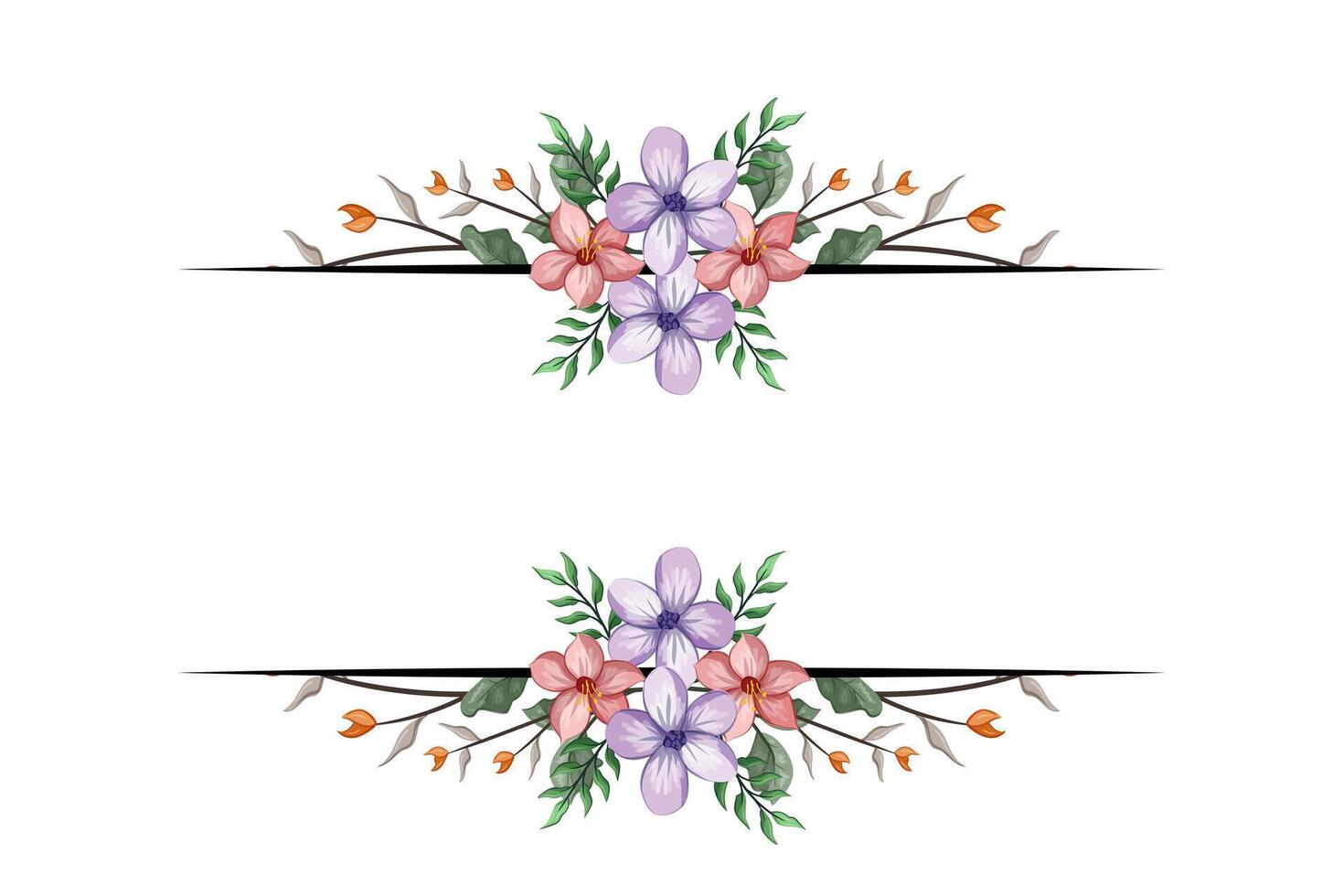 The Blooms Greenery Floral Foliage Ornament Corner Text Separator adds elegant framing text in invitations, cards vector