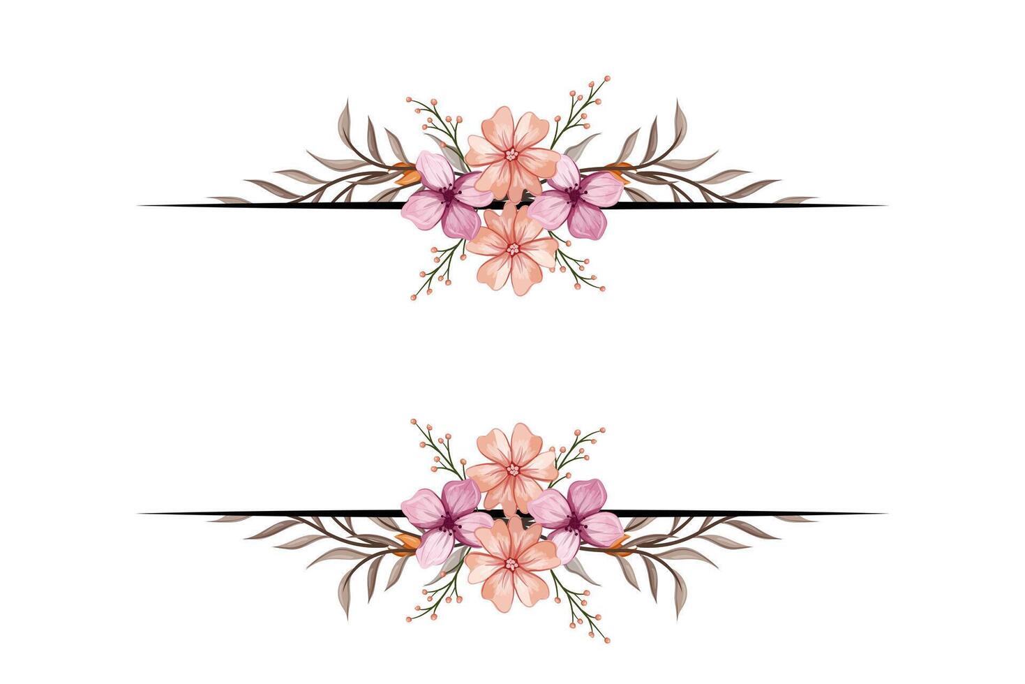 The Blooms Greenery Floral Foliage Ornament Corner Text Separator adds elegant framing text in invitations, cards vector