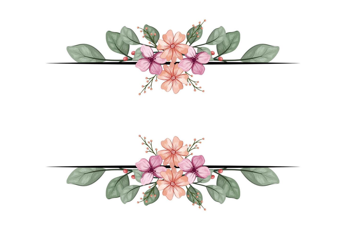 The Blooms Greenery Floral Foliage Ornament Corner Text Separator adds elegant framing text in invitations, cards vector