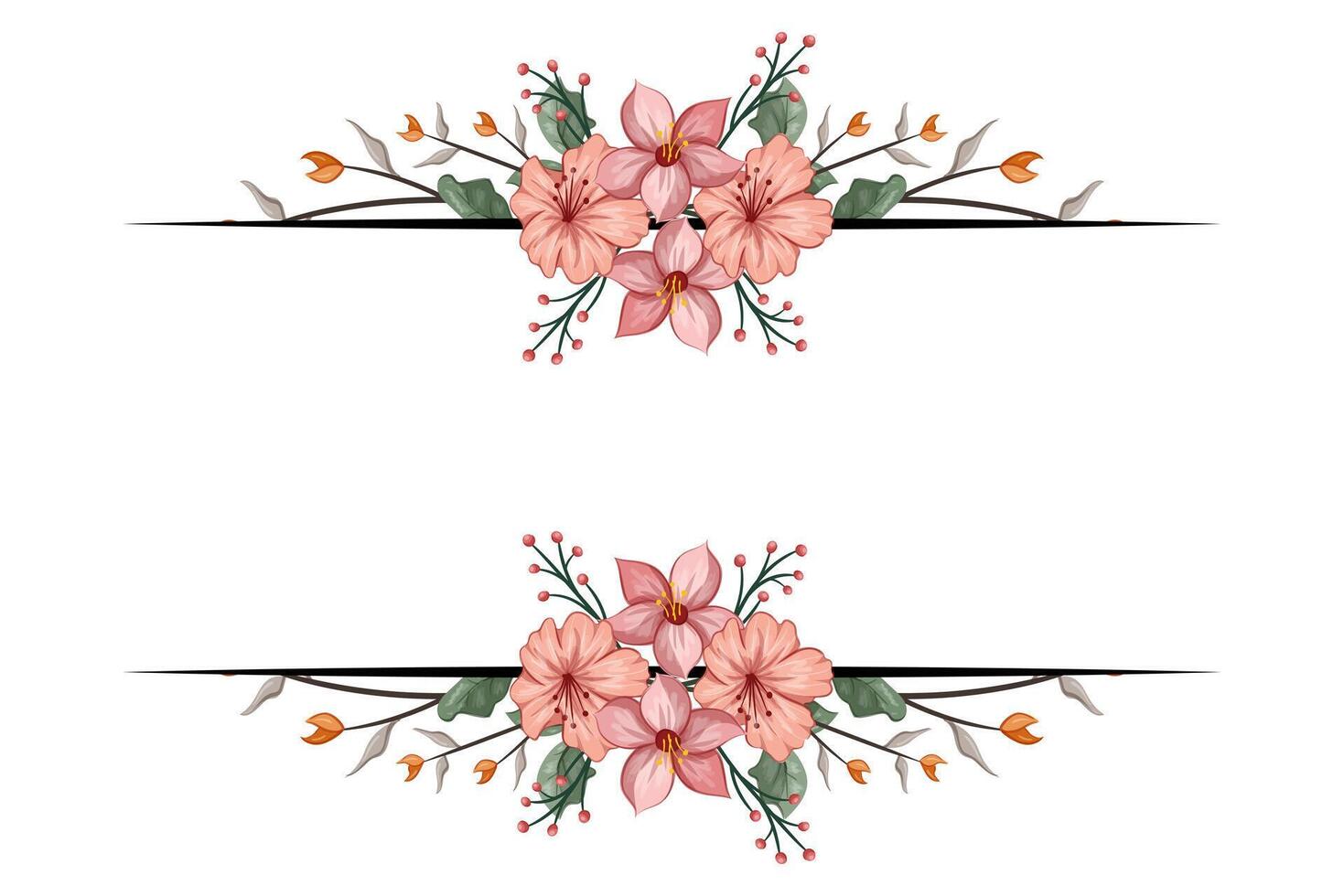 The Blooms Greenery Floral Foliage Ornament Corner Text Separator adds elegant framing text in invitations, cards vector