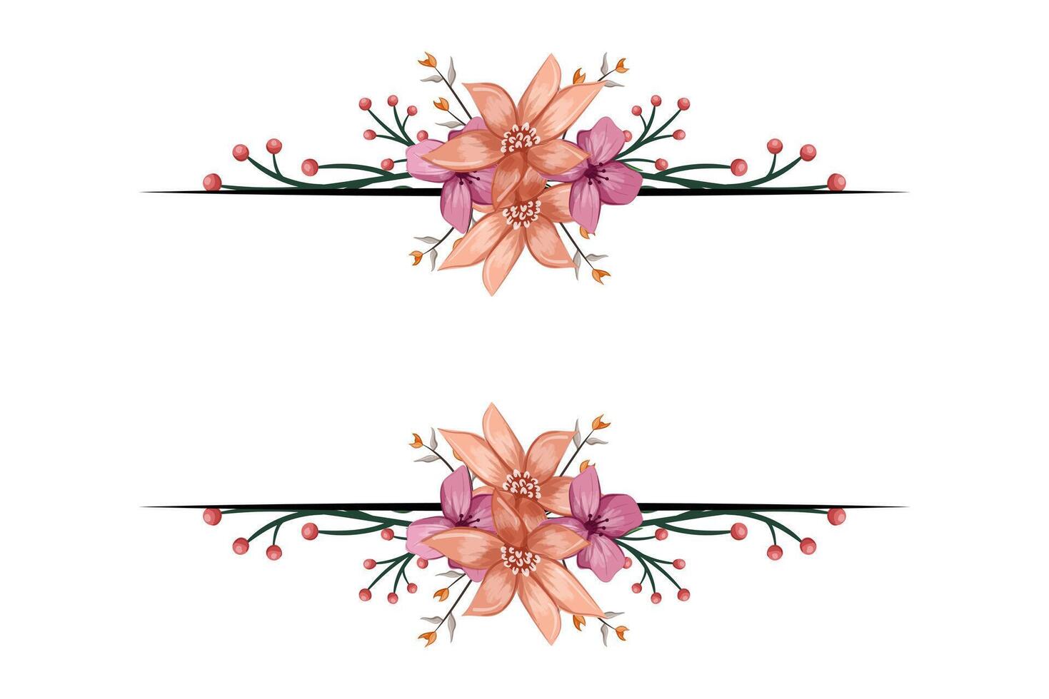 The Blooms Greenery Floral Foliage Ornament Corner Text Separator adds elegant framing text in invitations, cards vector
