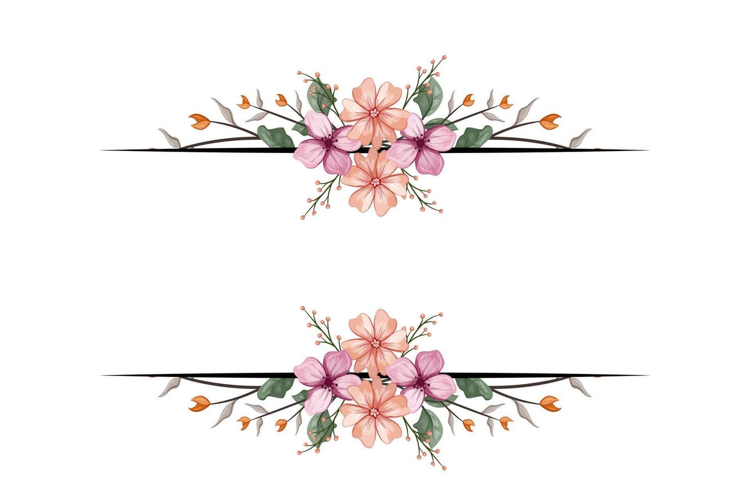 The Blooms Greenery Floral Foliage Ornament Corner Text Separator adds elegant framing text in invitations, cards vector