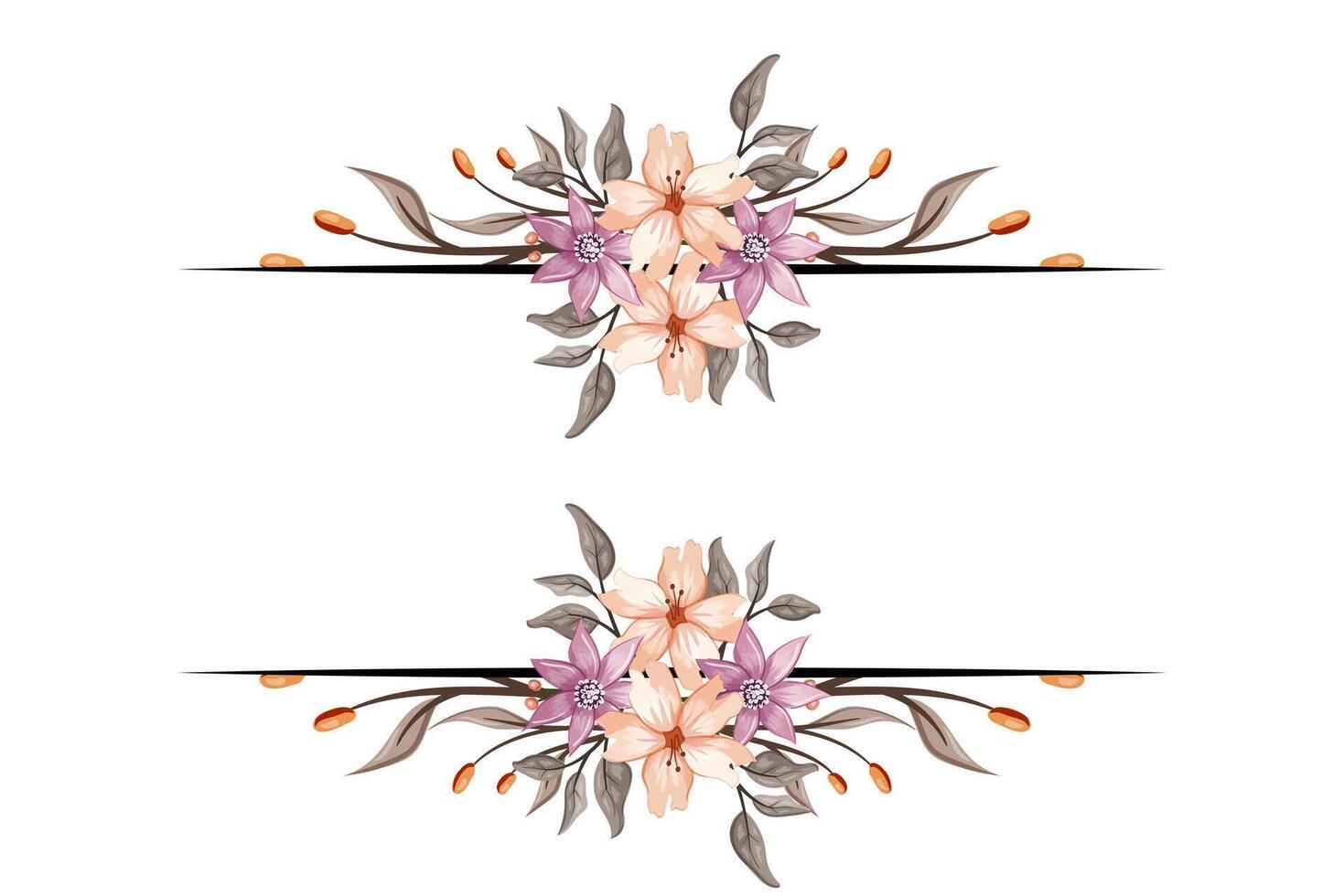 The Blooms Greenery Floral Foliage Ornament Corner Text Separator adds elegant framing text in invitations, cards vector