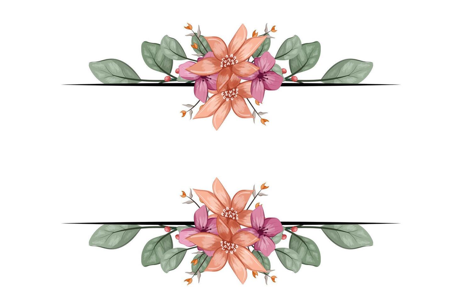 The Blooms Greenery Floral Foliage Ornament Corner Text Separator adds elegant framing text in invitations, cards vector