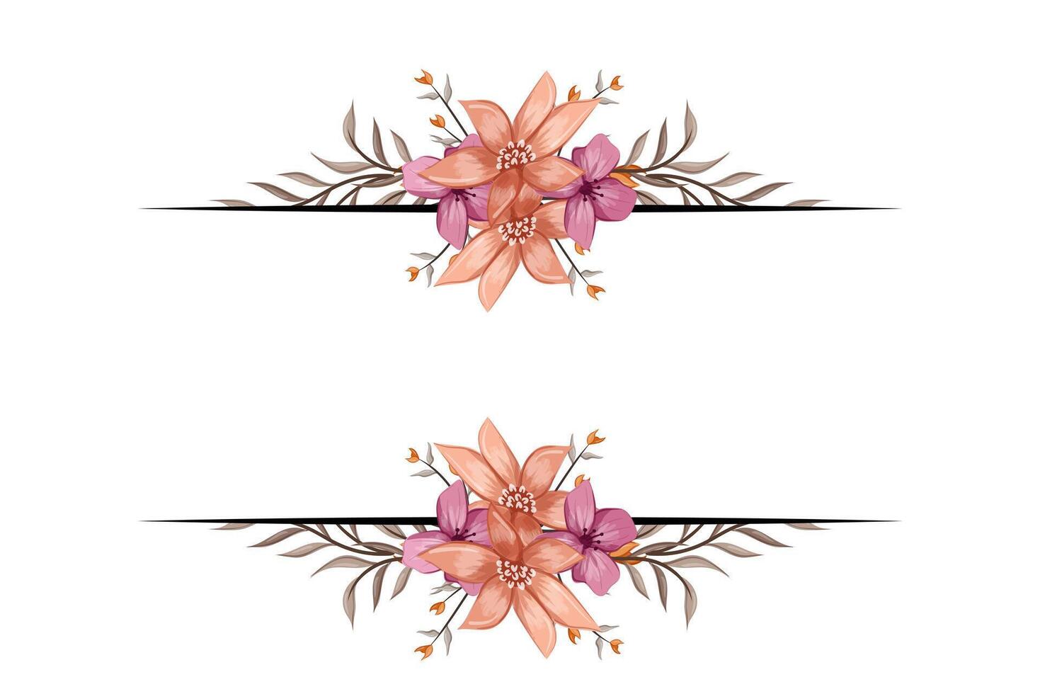 The Blooms Greenery Floral Foliage Ornament Corner Text Separator adds elegant framing text in invitations, cards vector