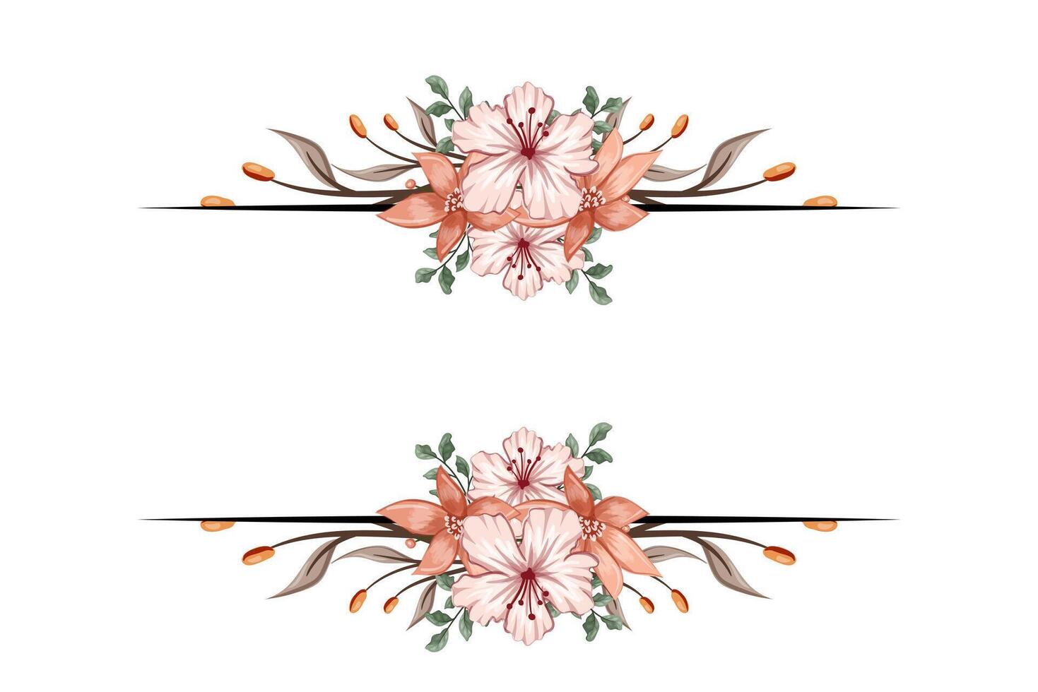 The Blooms Greenery Floral Foliage Ornament Corner Text Separator adds elegant framing text in invitations, cards vector