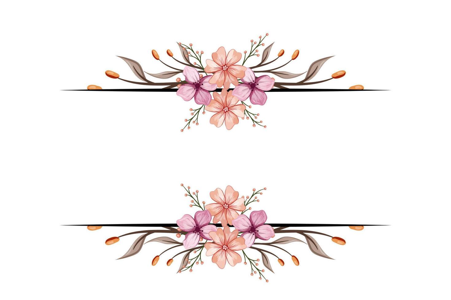The Blooms Greenery Floral Foliage Ornament Corner Text Separator adds elegant framing text in invitations, cards vector