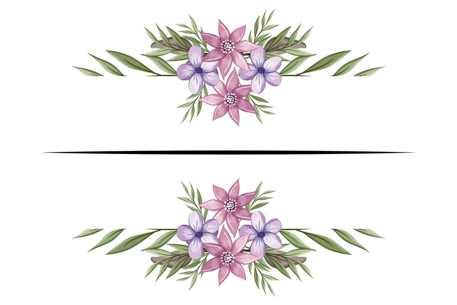 The Blooms Greenery Floral Foliage Ornament Corner Text Separator adds elegant framing text in invitations, cards vector