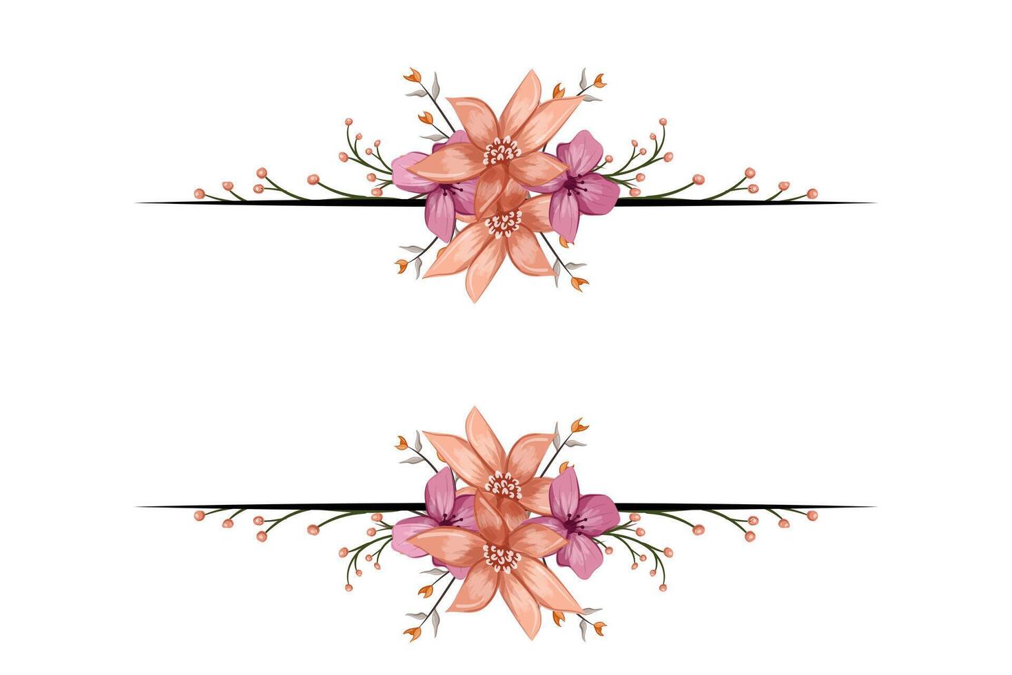 The Blooms Greenery Floral Foliage Ornament Corner Text Separator adds elegant framing text in invitations, cards vector