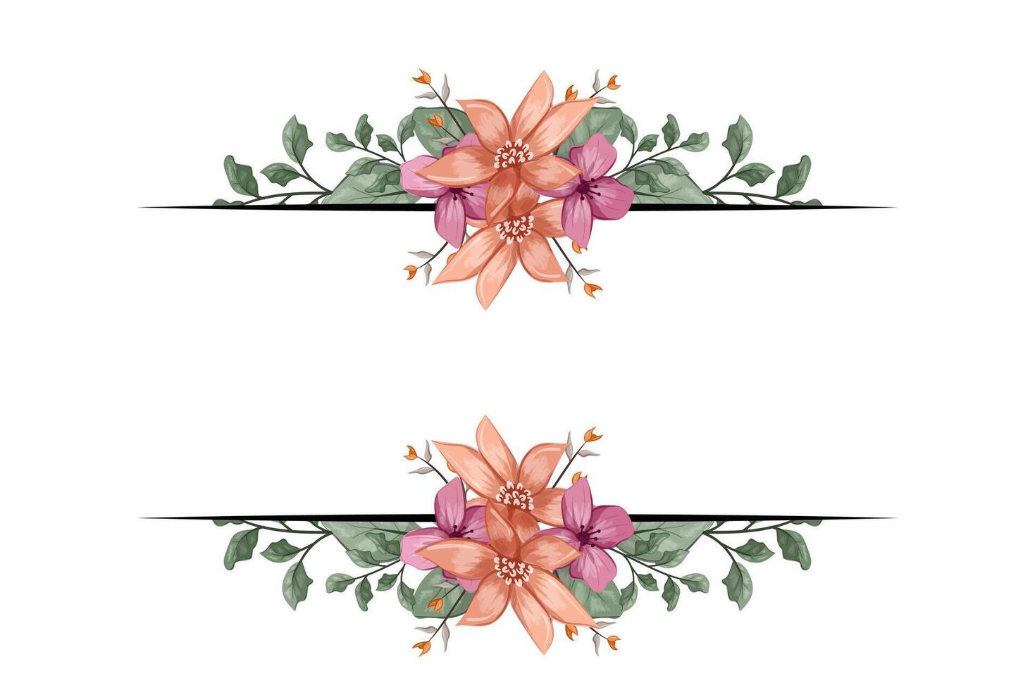 The Blooms Greenery Floral Foliage Ornament Corner Text Separator adds elegant framing text in invitations, cards vector