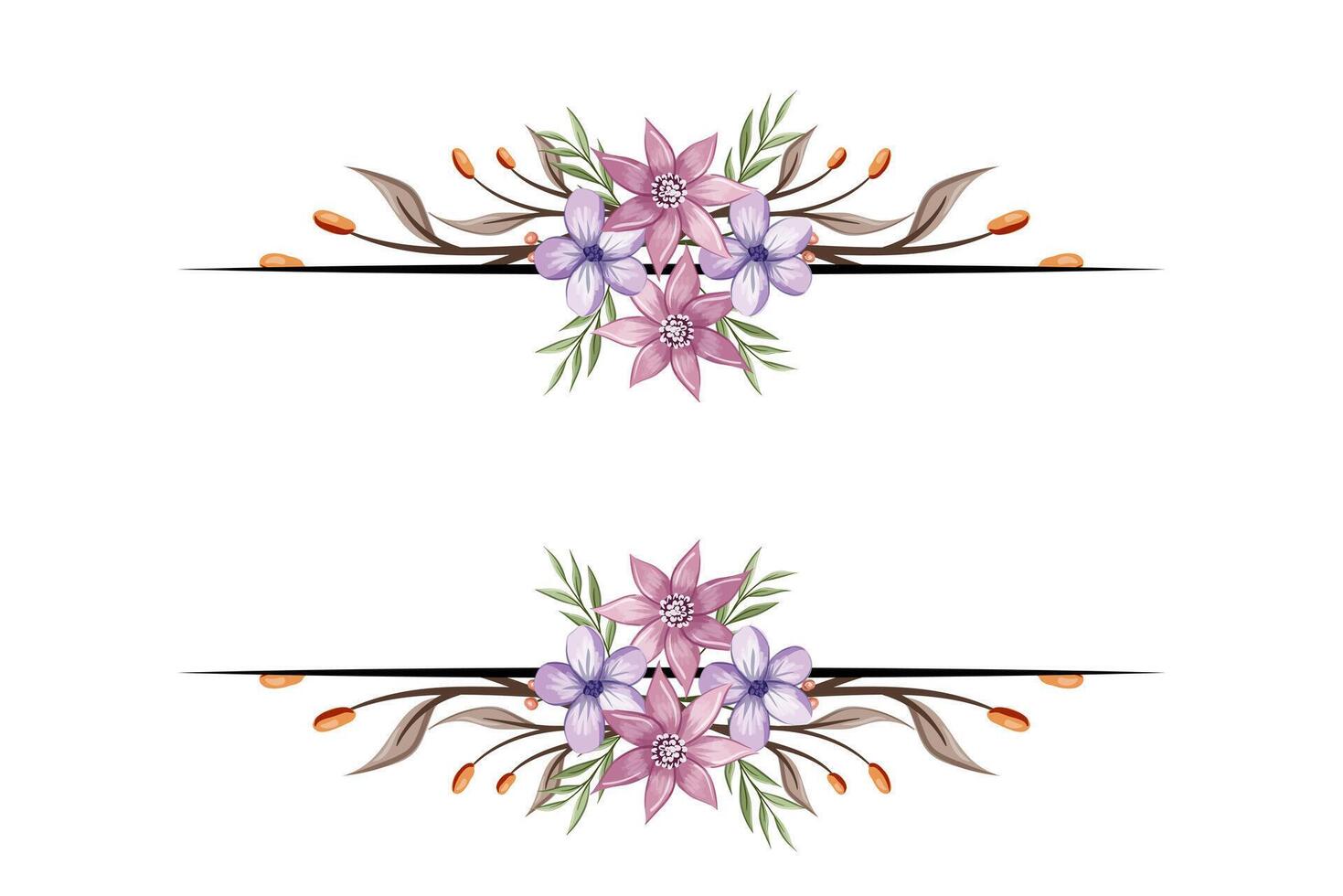The Blooms Greenery Floral Foliage Ornament Corner Text Separator adds elegant framing text in invitations, cards vector