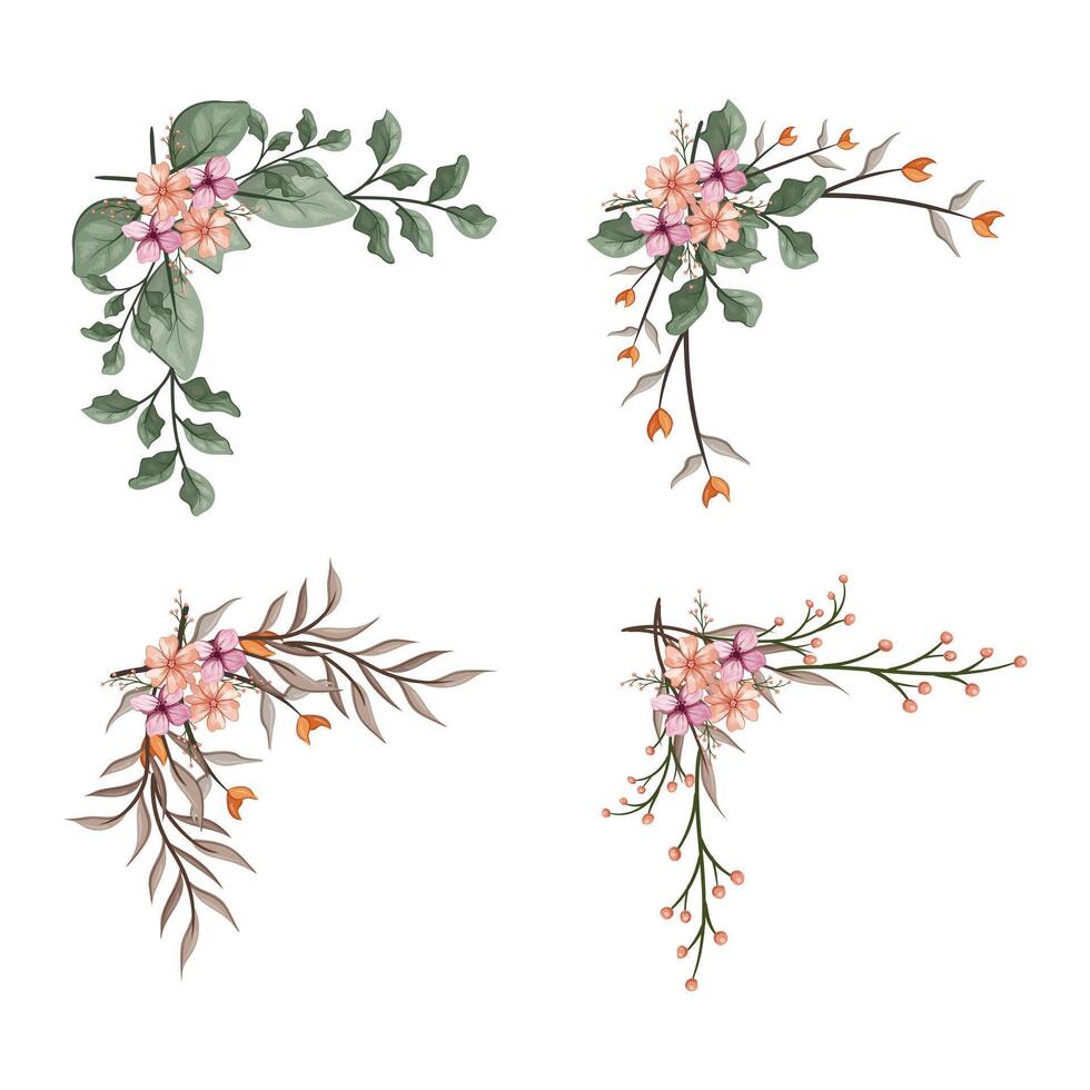 Blooms Greenery Floral Foliage Ornament Corner Text Separator vector