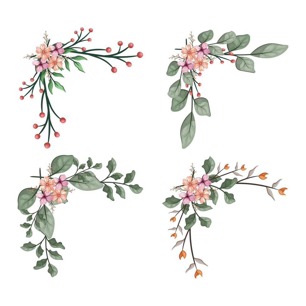 Blooms Greenery Floral Foliage Ornament Corner Text Separator vector