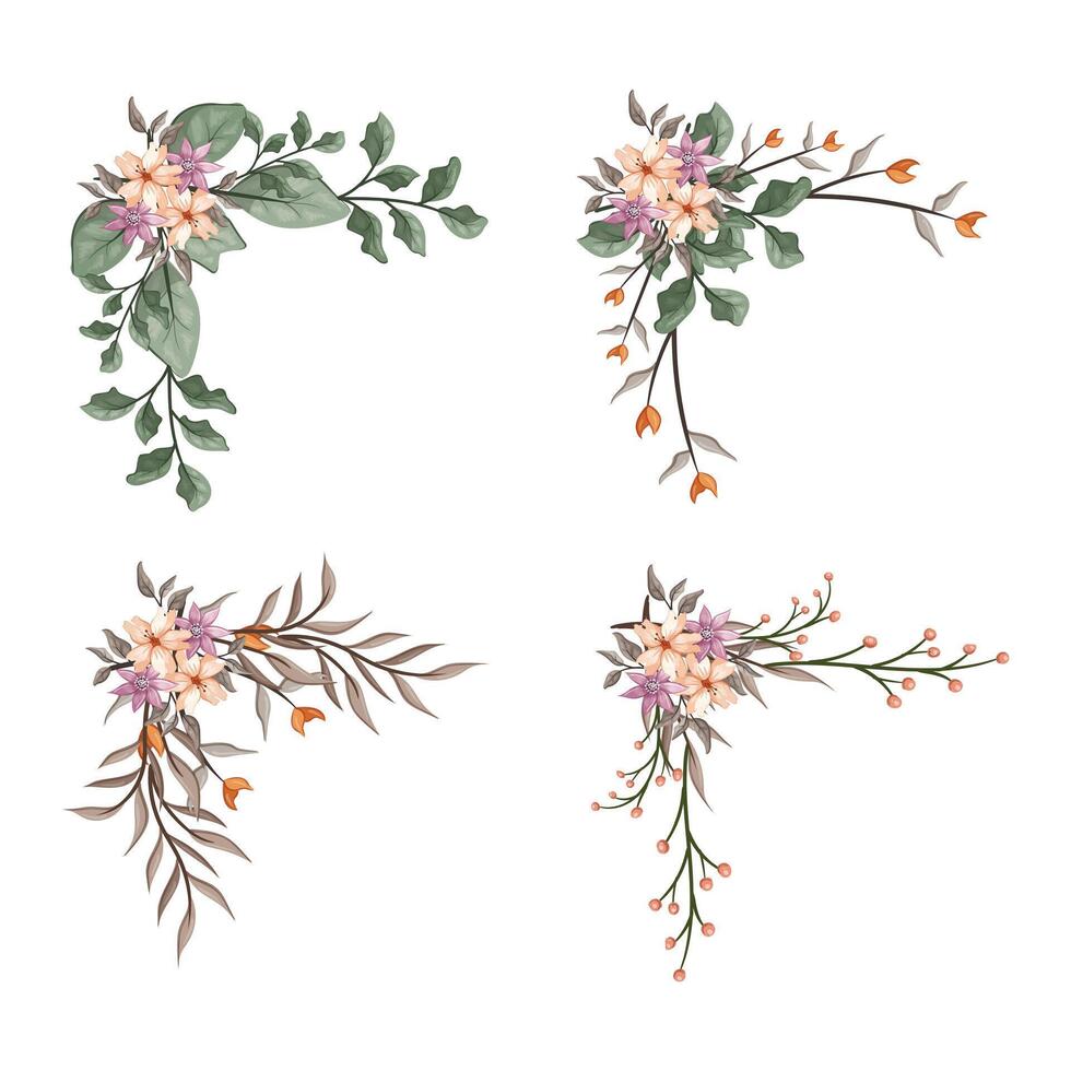 Blooms Greenery Floral Foliage Ornament Corner Text Separator vector