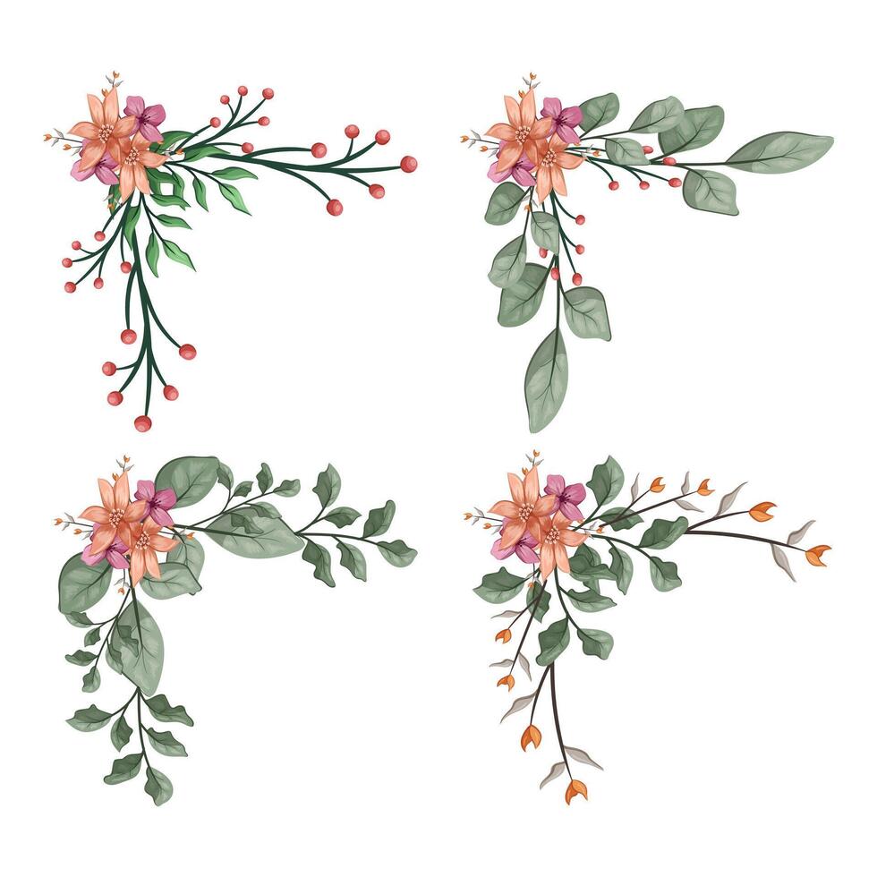 Blooms Greenery Floral Foliage Ornament Corner Text Separator vector