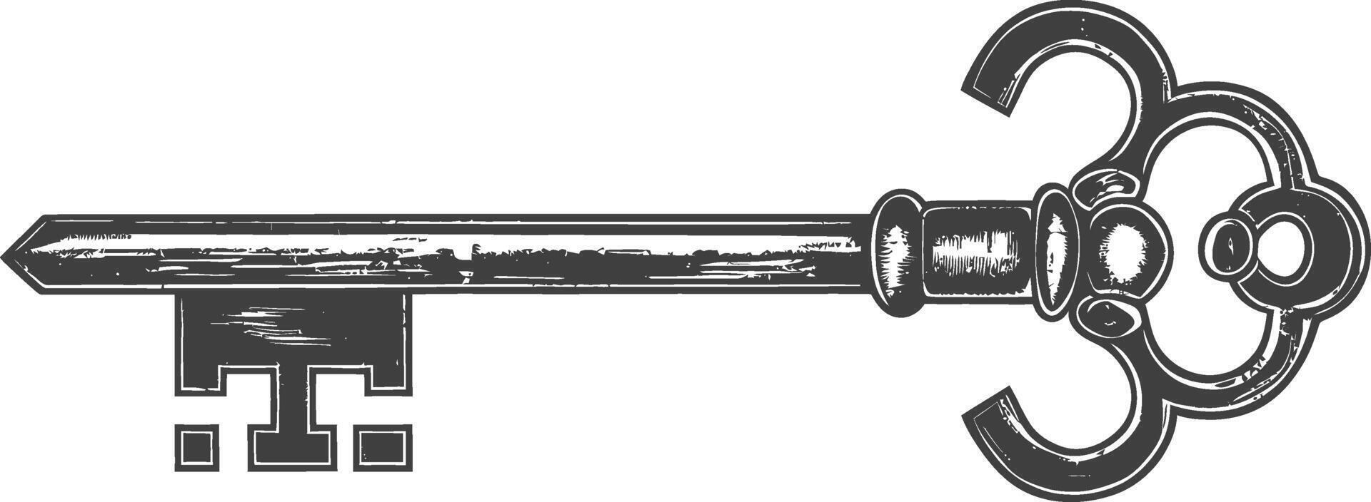 flat key with engraving style black color only vector