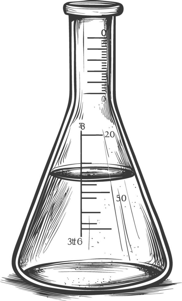 erlenmeyer flask tube laboratory glassware with engraving style black color only vector
