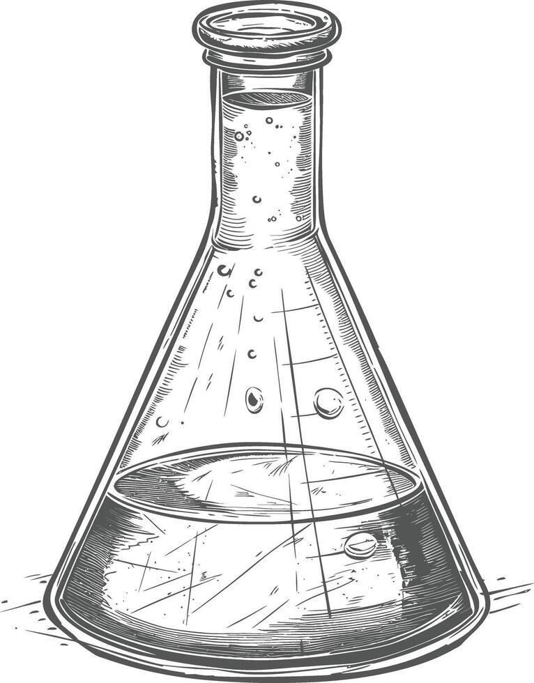 erlenmeyer tube with engraving style black color only vector
