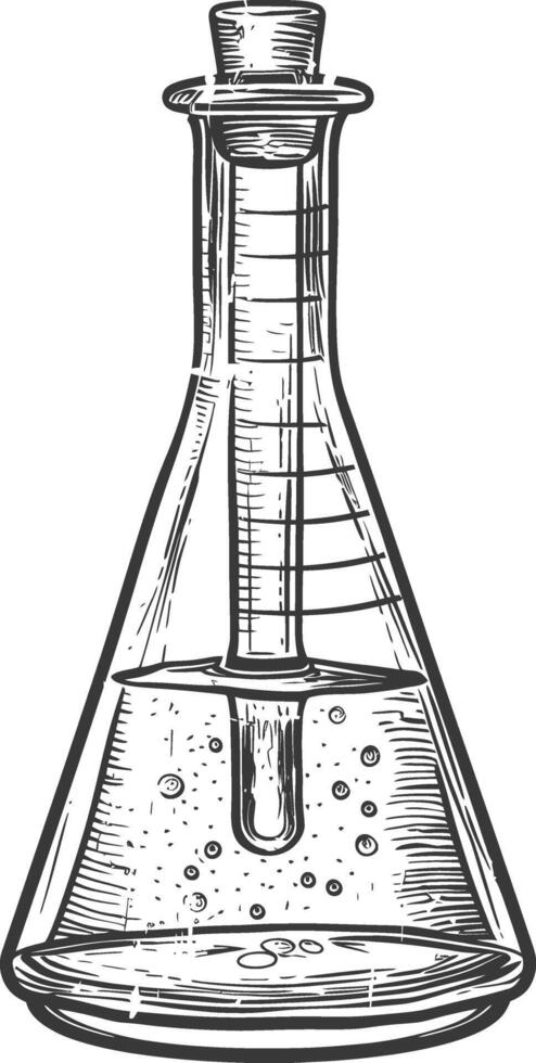 erlenmeyer tube with engraving style black color only vector