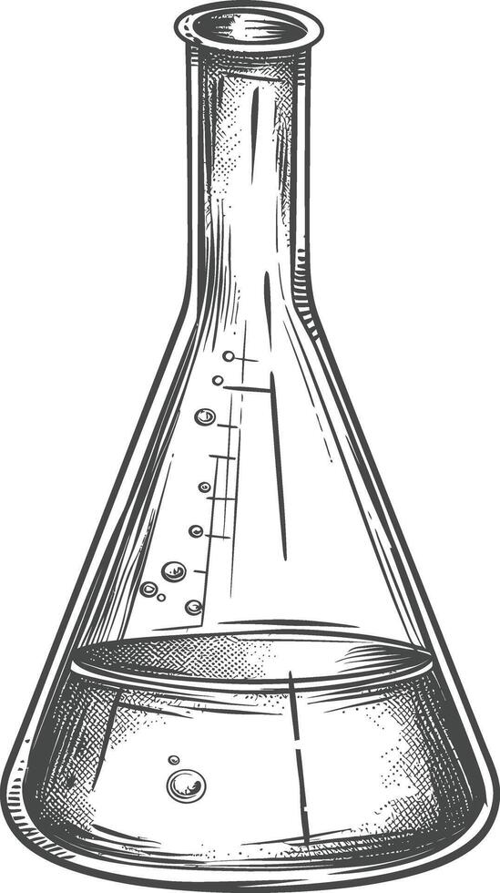 erlenmeyer tube with engraving style black color only vector