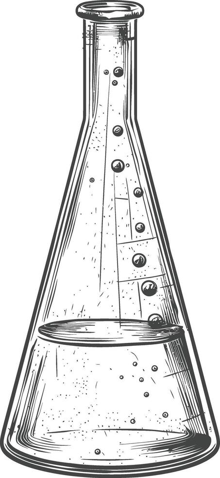 erlenmeyer tube with engraving style black color only vector
