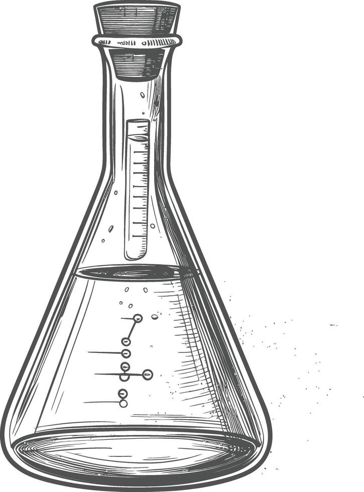 erlenmeyer flask tube laboratory glassware with engraving style black color only vector