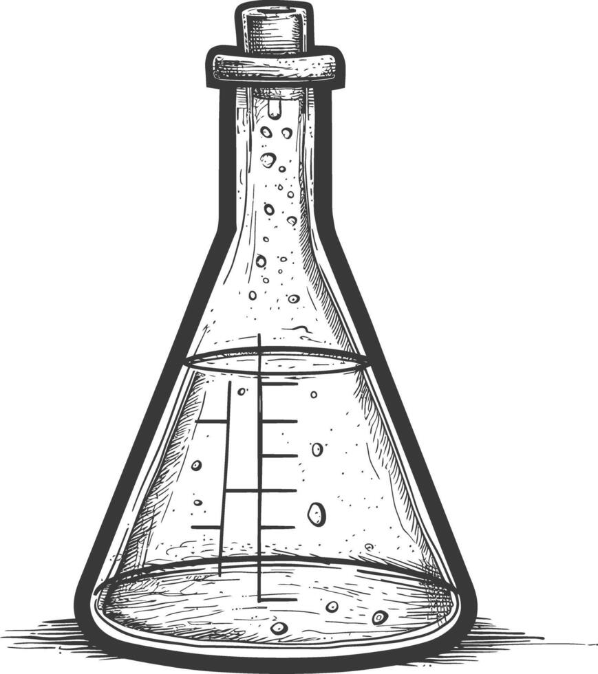erlenmeyer tube with engraving style black color only vector