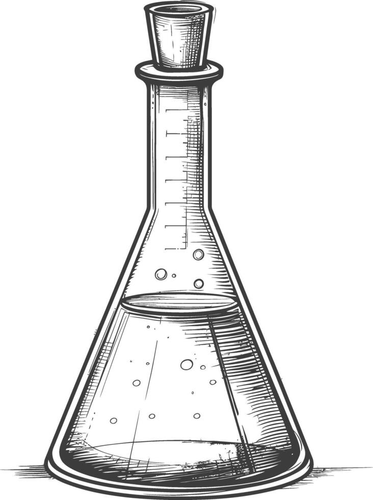erlenmeyer tube with engraving style black color only vector