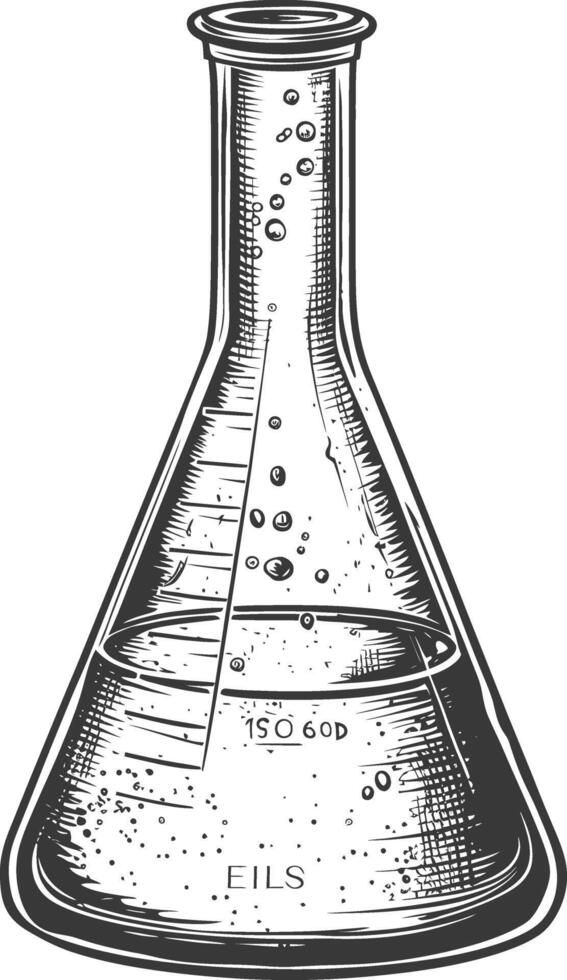 erlenmeyer tube with engraving style black color only vector
