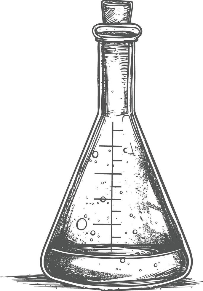 erlenmeyer tube with engraving style black color only vector