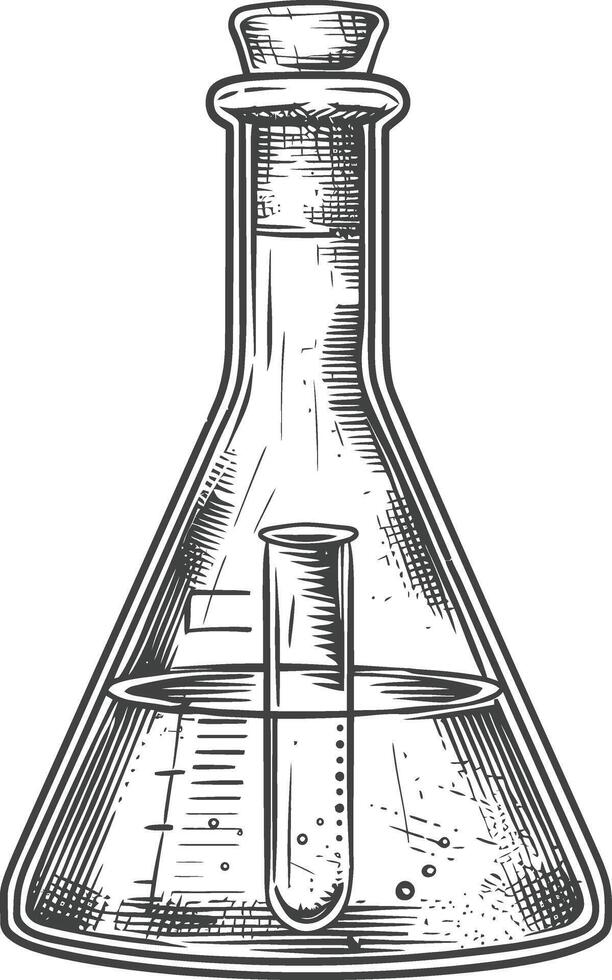 erlenmeyer tube with engraving style black color only vector