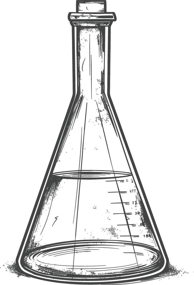 erlenmeyer tube with engraving style black color only vector
