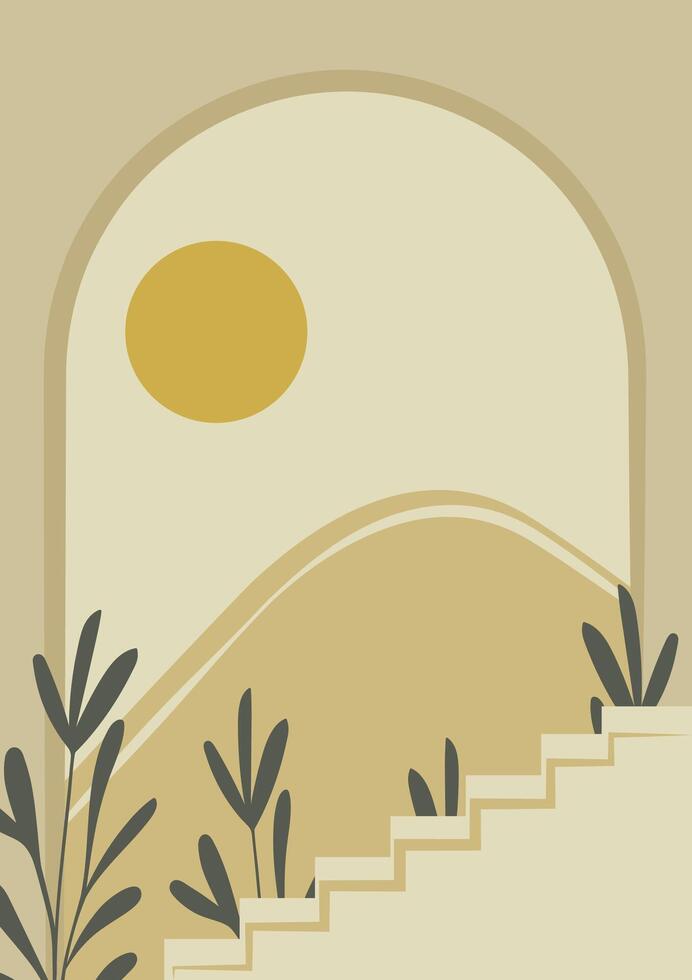 Abstract architecture stairs illustration poster. Minimalistic arabic desert art. Historical area vector