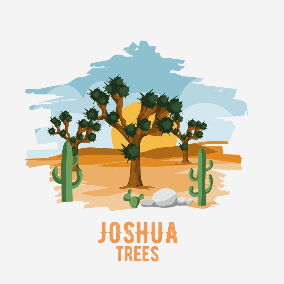 Joshua national park in summer , California, perfect for print, apparel, business, etc vector