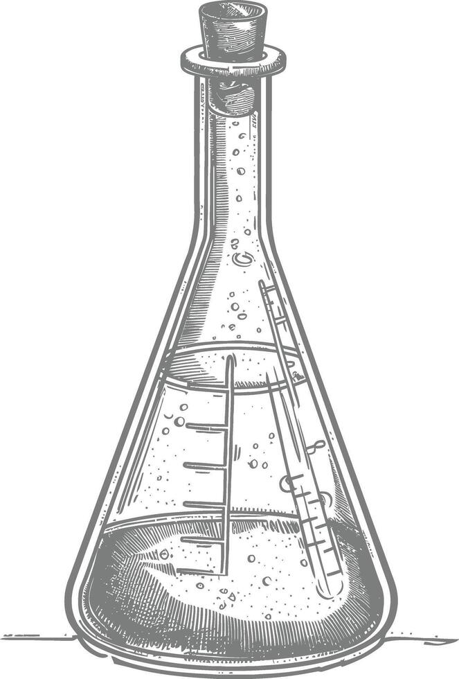 erlenmeyer tube with engraving style black color only vector