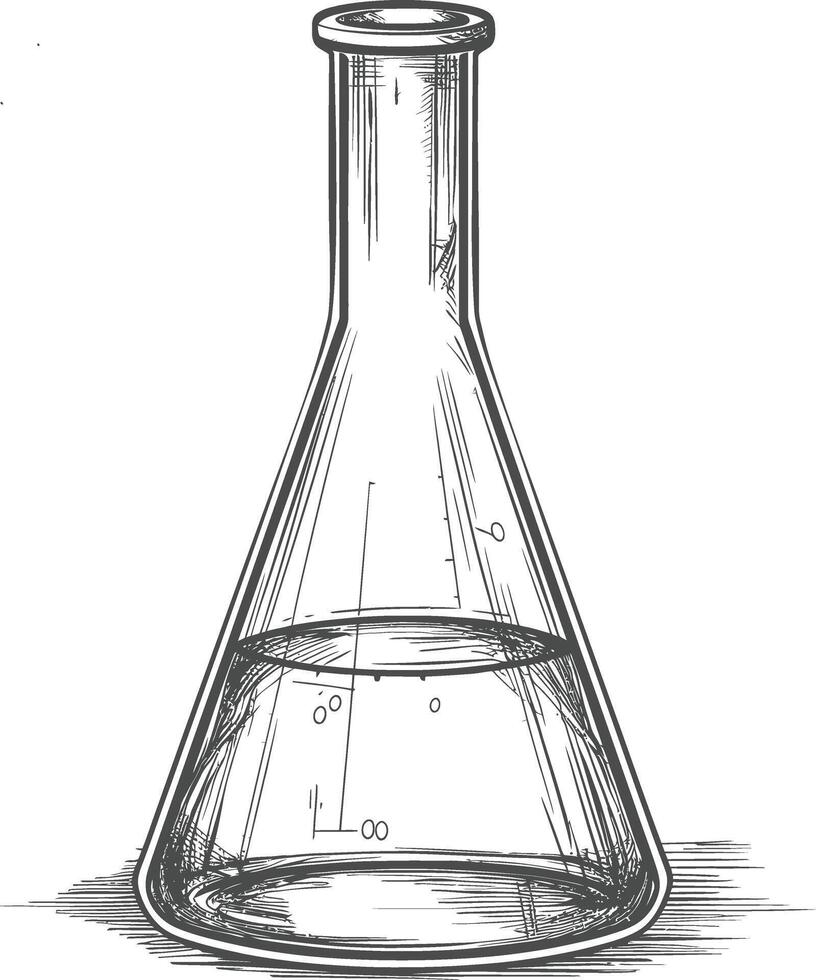 erlenmeyer flask tube laboratory glassware with engraving style black color only vector